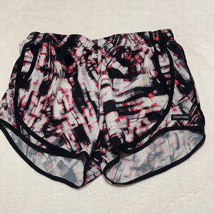 Women's Calvin Klein S Athletic Shorts Black Red White Abstract